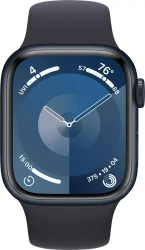 Умные часы Apple Watch Series 9 LTE 41 мм (алюминиевый корпус, полуночный/полуночный, спортивный силиконовый ремешок S/M) - фото2