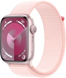 Умные часы Apple Watch Series 9 45 мм (алюминиевый корпус, розовый/розовый, спортивный нейлоновый ремешок) - фото