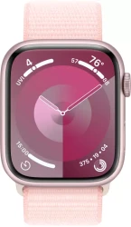 Умные часы Apple Watch Series 9 45 мм (алюминиевый корпус, розовый/розовый, спортивный нейлоновый ремешок) - фото2