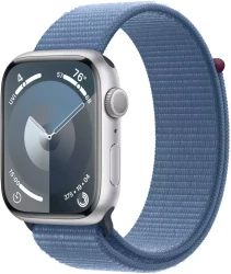 Умные часы Apple Watch Series 9 41 мм (алюминиевый корпус, серебристый/зимний синий, спортивный нейлоновый ремешок) - фото