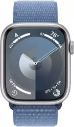 Умные часы Apple Watch Series 9 41 мм (алюминиевый корпус, серебристый/зимний синий, спортивный нейлоновый ремешок) - фото2