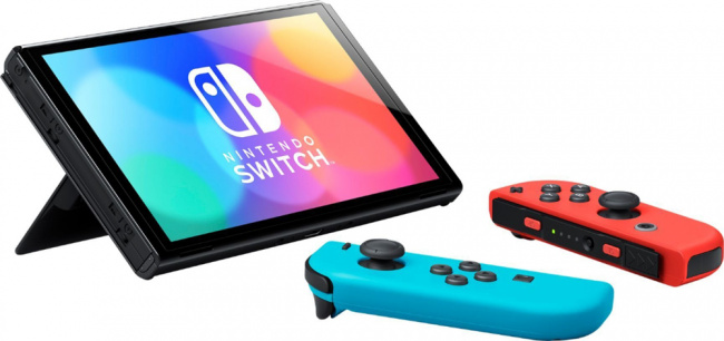 Игровая приставка Nintendo Switch OLED (черный, с неоновыми Joy-Con) - фото2