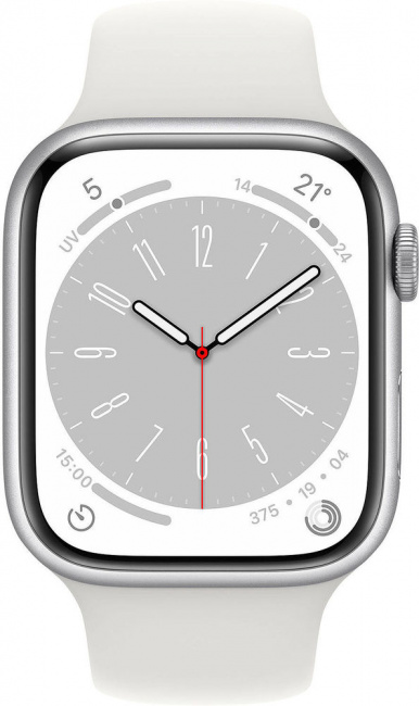 Смарт-часы Apple Watch Series 8 45 мм (алюминиевый корпус, серебристый/белый, спортивный силиконовый ремешок) - фото2
