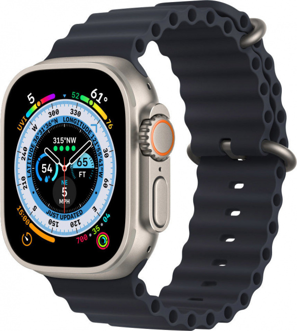 Смарт-часы Apple Watch Ultra LTE 49 мм (титановый корпус, титановый/темно-серый, ремешок из эластомера) - фото