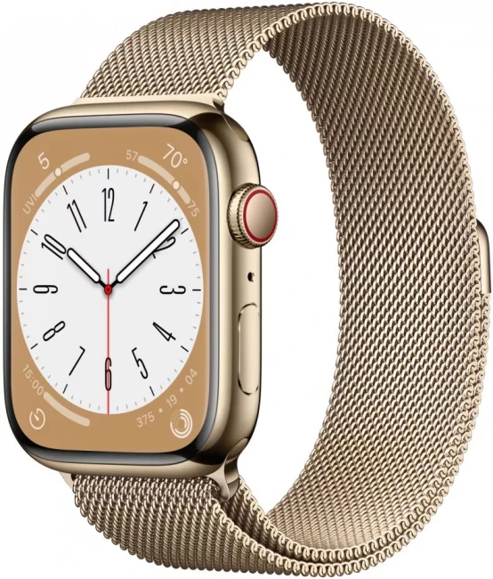 Смарт-часы Apple Watch Series 8 45 мм (корпус из нержавеющей стали, золотистый/золотистый, миланский сетчатый браслет) - фото