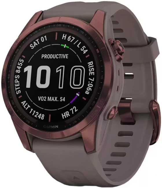 Умные часы Garmin Fenix 7S Sapphire Solar 42 мм (темно-бронзовый титан/сланцевый) - фото