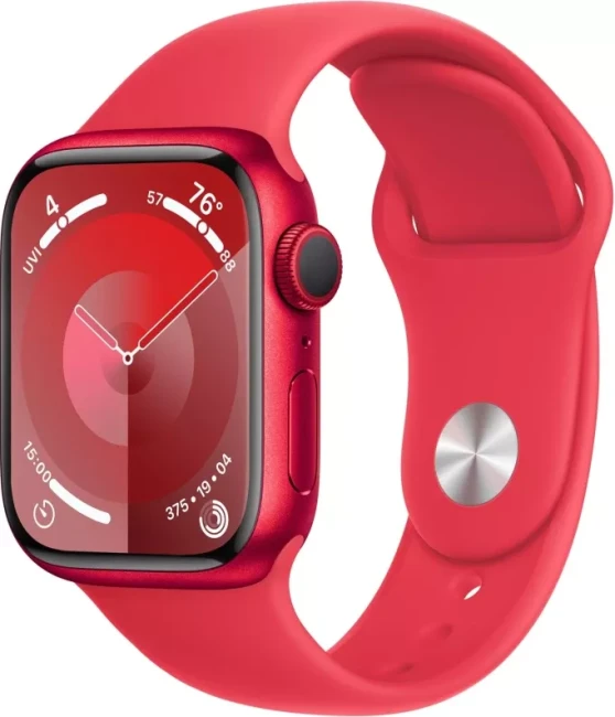 Умные часы Apple Watch Series 9 45 мм (алюминиевый корпус, красный/красный, спортивный силиконовый ремешок S/M)