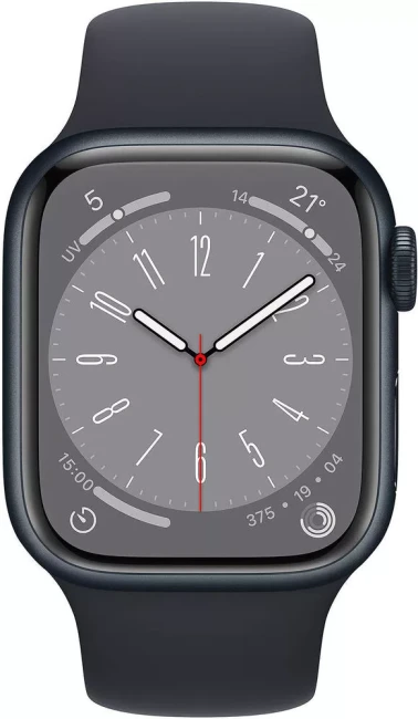 Умные часы Apple Watch Series 8 41 мм (алюминиевый корпус, полуночный/полуночный, спортивный силиконовый ремешок S/M) - фото2