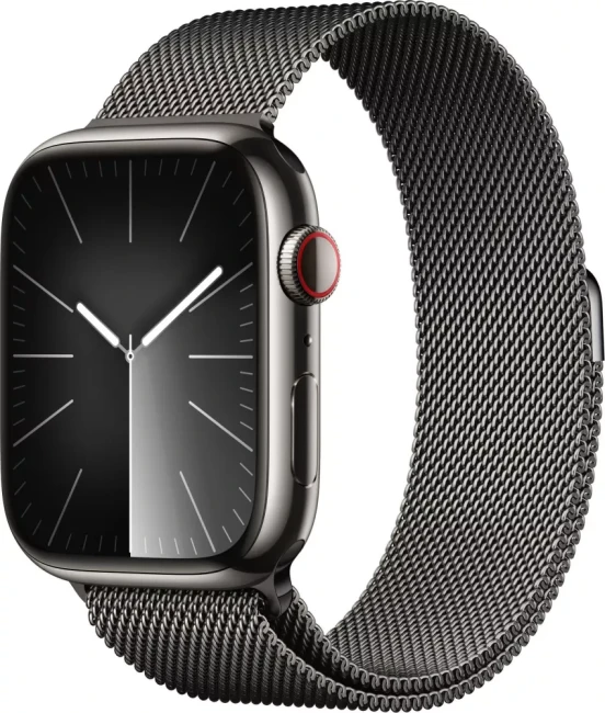 Умные часы Apple Watch Series 9 LTE 41 мм (корпус из нержавеющей графит/миланский графитовый) - фото