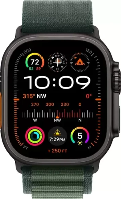 Умные часы Apple Watch Ultra 2 LTE 49 мм (титановый корпус, черный/темно-зеленый, ремешок из полиэстера M) - фото2