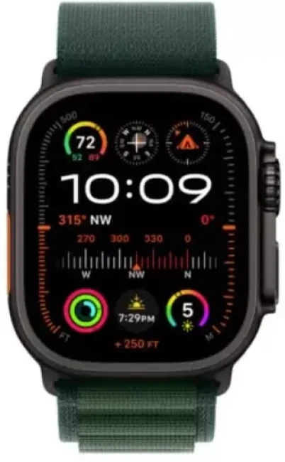 Умные часы Apple Watch Ultra 2 LTE 49 мм (титановый корпус, черный/темно-зеленый, текстильный ремешок размера L) - фото2