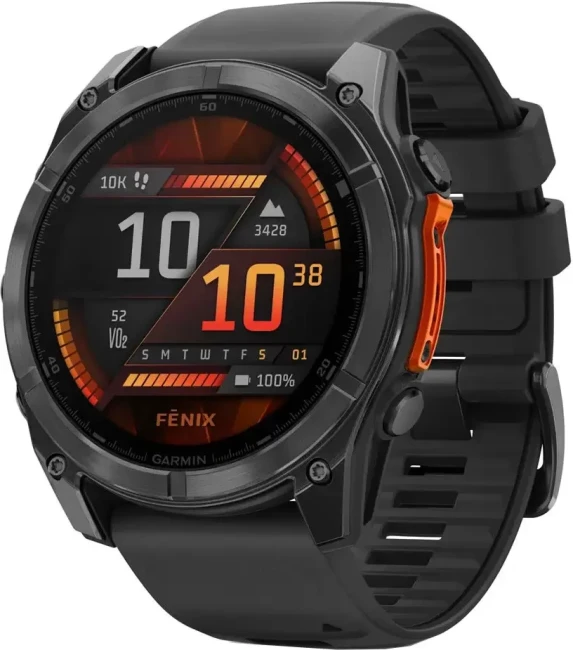 Умные часы Garmin Fenix 8 51мм (серый, черный силиконовый ремешок) - фото