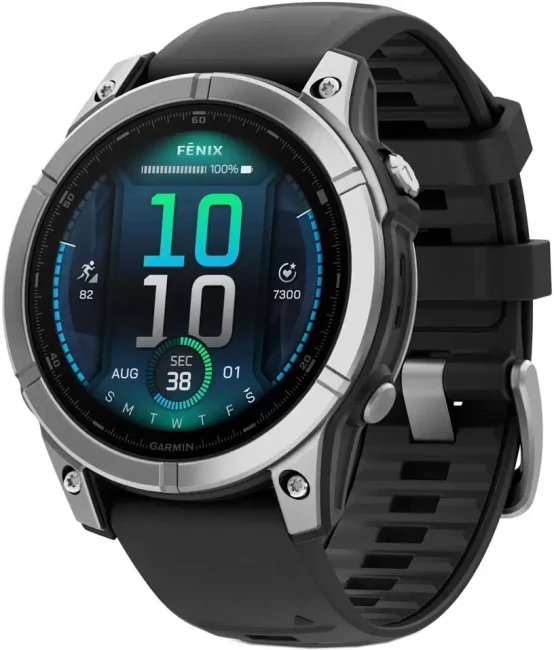 Умные часы Garmin Fenix 8 E 47мм (нержавеющая сталь, черный силиконовый ремешок)