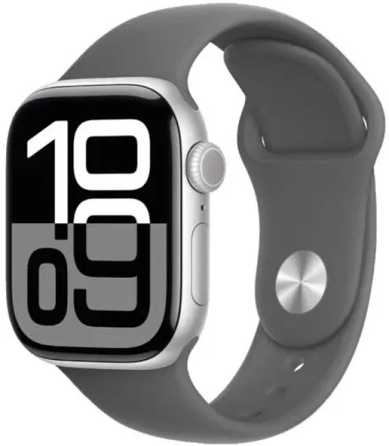 Умные часы Apple Watch Series 10 42 мм (алюминиевый корпус, серебристый/серый, спортивный силиконовый ремешок S/M)