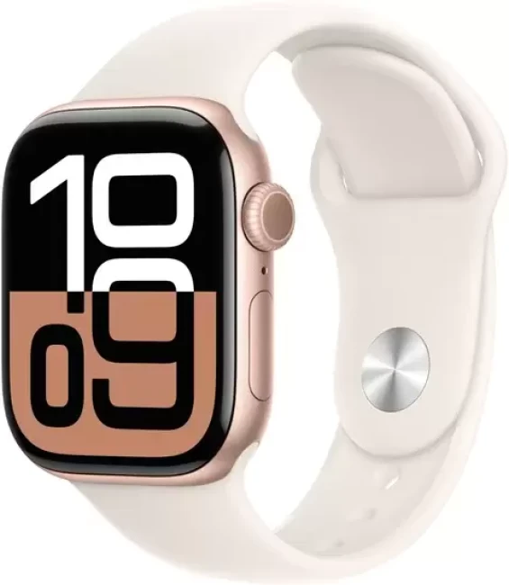 Умные часы Apple Watch Series 10 42 мм (алюминиевый корпус, розовое золото/звездный свет, спортивный силиконовый ремешок M/L)