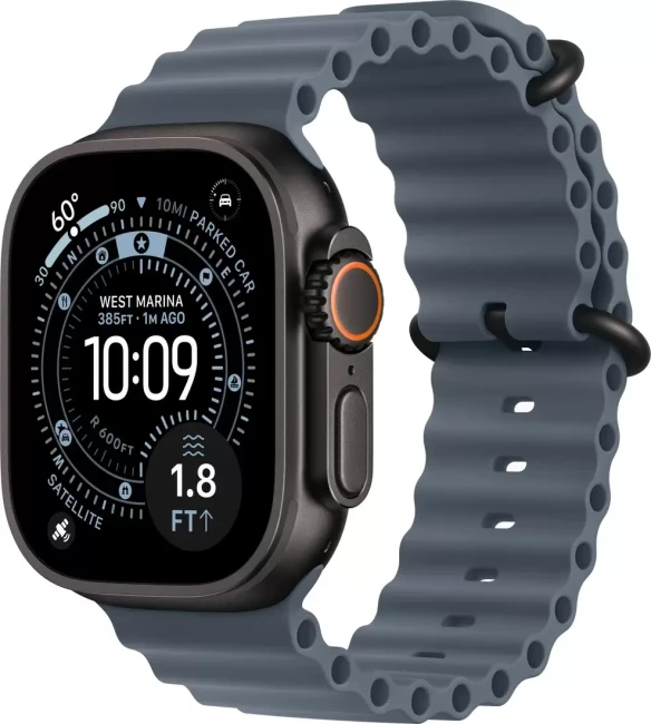 Умные часы Apple Watch Ultra 3 LTE 49 мм (титановый корпус, черный/синий, ремешок из эластомера) - фото