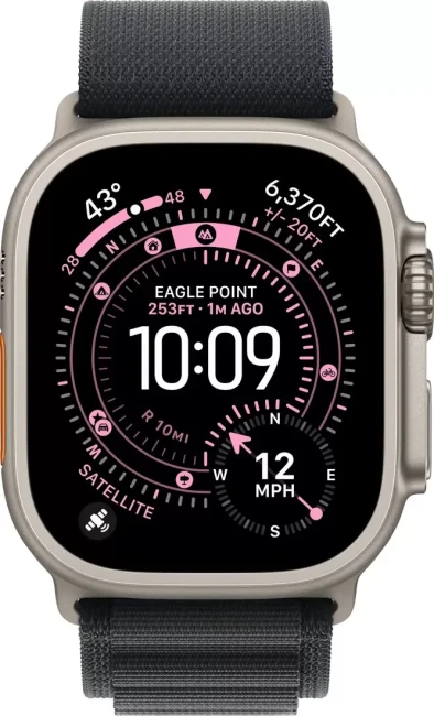 Умные часы Apple Watch Ultra 3 LTE 49 мм (титановый корпус, природный/черный, текстильный ремешок размера M) - фото2