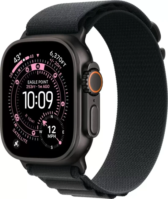 Умные часы Apple Watch Ultra 3 LTE 49 мм (титановый корпус, титановый/черный, текстильный ремешок размера M) - фото