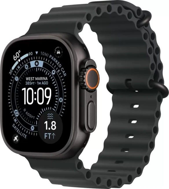 Умные часы Apple Watch Ultra 3 LTE 49 мм (титановый корпус, черный/черный, ремешок из эластомера) - фото