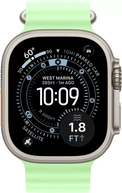 Умные часы Apple Watch Ultra 3 LTE 49 мм (титановый корпус, природный/салатовый, ремешок из эластомера) - фото2