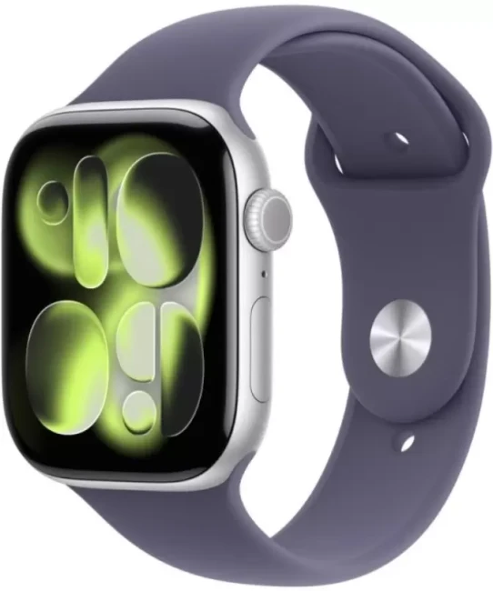 Умные часы Apple Watch Series 11 46 мм (алюминиевый корпус, серебристый/фиолетовый туман, спортивный силиконовый ремешок S/M)