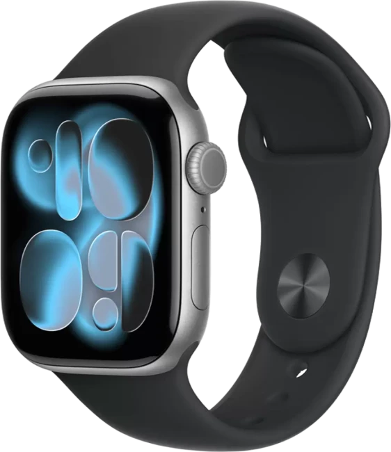 Умные часы Apple Watch Series 11 42 мм (алюминиевый корпус, космический серый/черный, спортивный силиконовый ремешок S/M) - фото