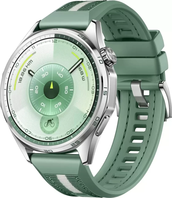 Умные часы Huawei Watch GT 6 46 мм (серебристый, с зеленым плетеным ремешком, международная версия) - фото