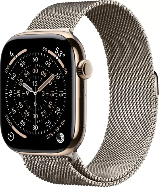 Умные часы Apple Watch Series 11 LTE 46 мм (титановый корпус, золотистый/природный, миланская петля) - фото