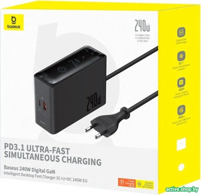 Сетевое зарядное Baseus Digital GaN Intelligent Desktop 3C+U+DC 240W P10163901113-00 (черный) - фото7