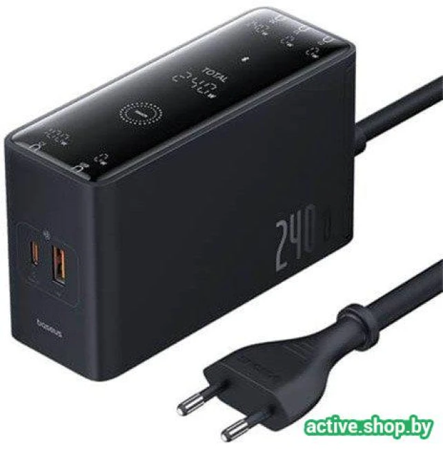 Сетевое зарядное Baseus Digital GaN Intelligent Desktop 3C+U+DC 240W P10163901113-00 (черный) - фото