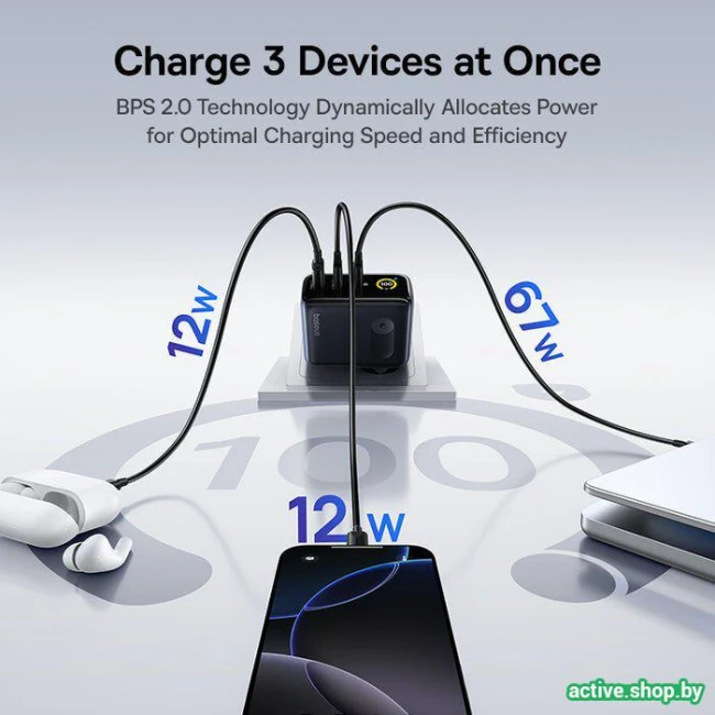 Сетевое зарядное Baseus PicoGo AE21 Fast Charger 2C+U 100W EU E0121B00 - фото5