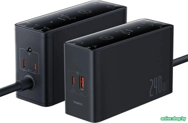 Сетевое зарядное Baseus Digital GaN Intelligent Desktop 3C+U+DC 240W P10163901113-00 (черный) - фото4