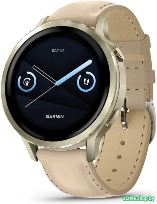 Умные часы Garmin Venu 4 41 мм (золотистый/песочный кожаный) - фото