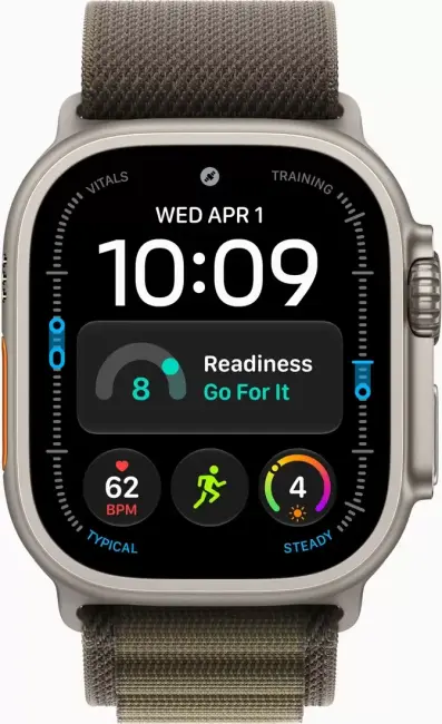 Умные часы Apple Watch Ultra 4 LTE 49 мм (титановый корпус, природный/темно-зеленый, текстильный ремешок размера S) - фото2