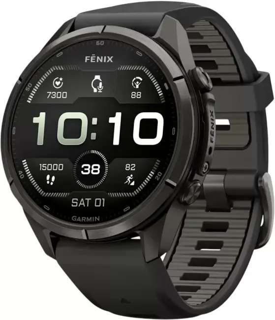 Умные часы Garmin Fenix 9 Pro 43 мм (темно-серый, черный силиконовый ремешок) - фото
