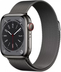 Смарт-часы Apple Watch Series 8 41 мм (корпус из нержавеющей стали, графитовый/графитовый, миланский сетчатый браслет) - фото