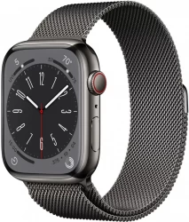 Смарт-часы Apple Watch Series 8 45 мм (корпус из нержавеющей стали, графитовый/графитовый, миланский сетчатый браслет) - фото