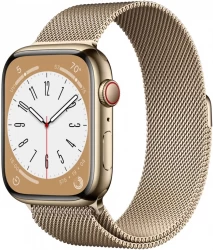 Смарт-часы Apple Watch Series 8 45 мм (корпус из нержавеющей стали, золотистый/золотистый, миланский сетчатый браслет) - фото