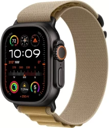 Умные часы Apple Watch Ultra 2 LTE 49 мм (титановый корпус, черный/бежевый, ремешок из полиэстера S) - фото