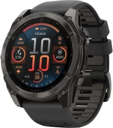 Умные часы Garmin Fenix 8 Sapphire 51мм (угольно-серый DLC, пепельно-черный силиконовый ремешок) - фото