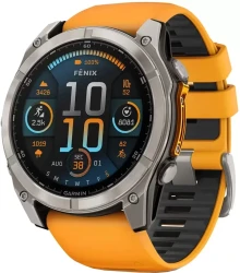 Умные часы Garmin Fenix 8 Sapphire 51мм (титановый, оранжевый силиконовый ремешок) - фото