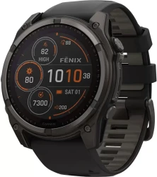 Умные часы Garmin Fenix 8 Solar, Sapphire 51мм (титановый угольно-серый с DLC-покрытием и черным ремешком) - фото