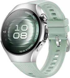 Умные часы Huawei Watch 5 42 мм (серебристый, с зеленым силиконовым ремешком, международная версия) - фото