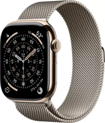 Умные часы Apple Watch Series 11 LTE 46 мм (титановый корпус, золотистый/природный, миланская петля) - фото