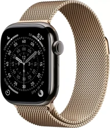 Умные часы Apple Watch Series 11 LTE 42 мм (титановый корпус, сланец/золотистый, миланская петля) - фото