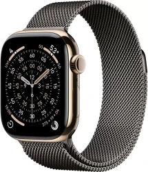 Умные часы Apple Watch Series 11 LTE 42 мм (титановый корпус, золотистый/сланец, миланская петля) - фото