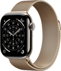 Умные часы Apple Watch Series 11 LTE 42 мм (титановый корпус, природный/золотистый, миланская петля) - фото